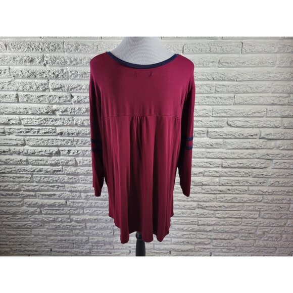 Maurices Womens Top 3 3X Plus Tunic 3/4 Sleeve Burgundy Pullover Sheer BUR4E - Picture 6 of 9